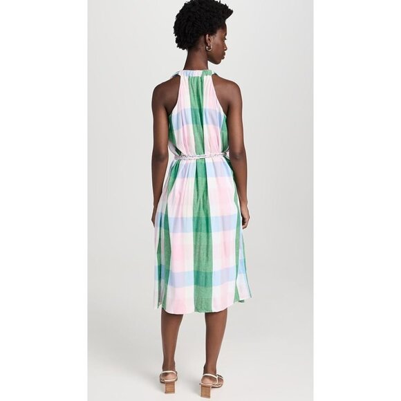 New Mille Marilyn Belted Sleeveless Cotton Midi Dress in Pastel Colors Plaid L - Picture 4 of 14